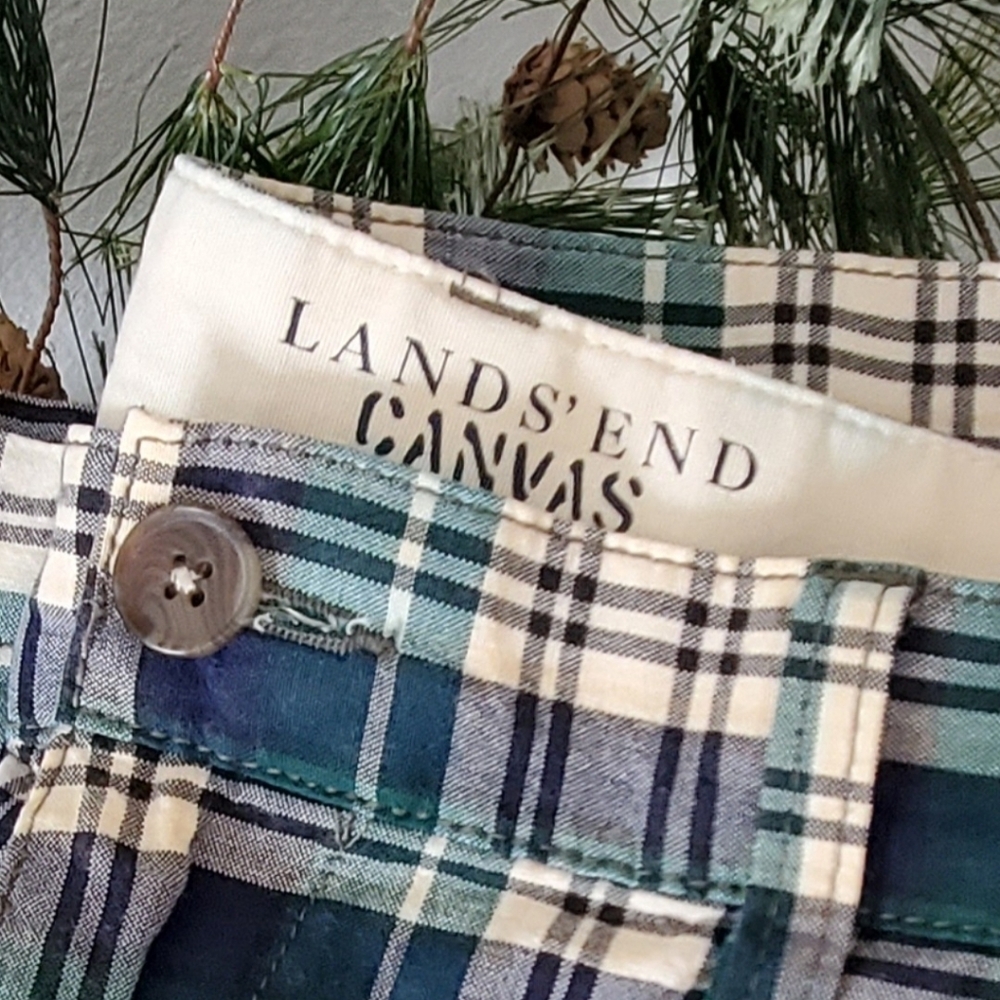 Lands' End Shorts Canvas Plaid Chino Multicolor Preppy Cotton Vacation Ready - Picture 5 of 14